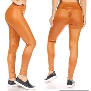 Tan Leggings Shiny Camel Colored Butt Enhancing Tights Yoga Lounge Pants Baddie